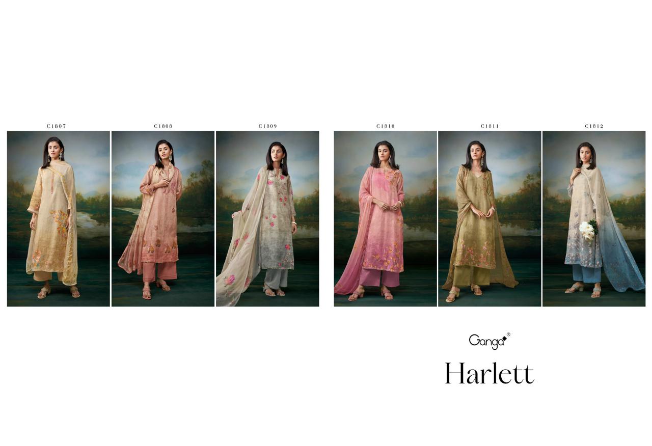 Harlett By Ganga Heavy Pure Linen Printed Dress Material Wholesalers In Delhi